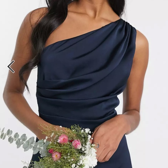 ASOS TFNC Bridesmaid One Shoulder Maxi Dress in Navy - Picture 3 of 6